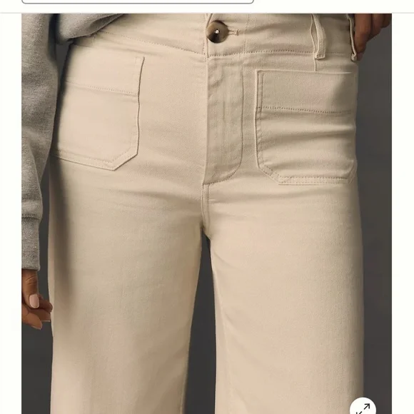 Anthropologie Colette Linen Wideleg Cream Trousers - Picture 3 of 10